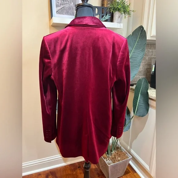 Express Red-Burgundy Velvet Sophisticated Double-Breasted Blazer Large